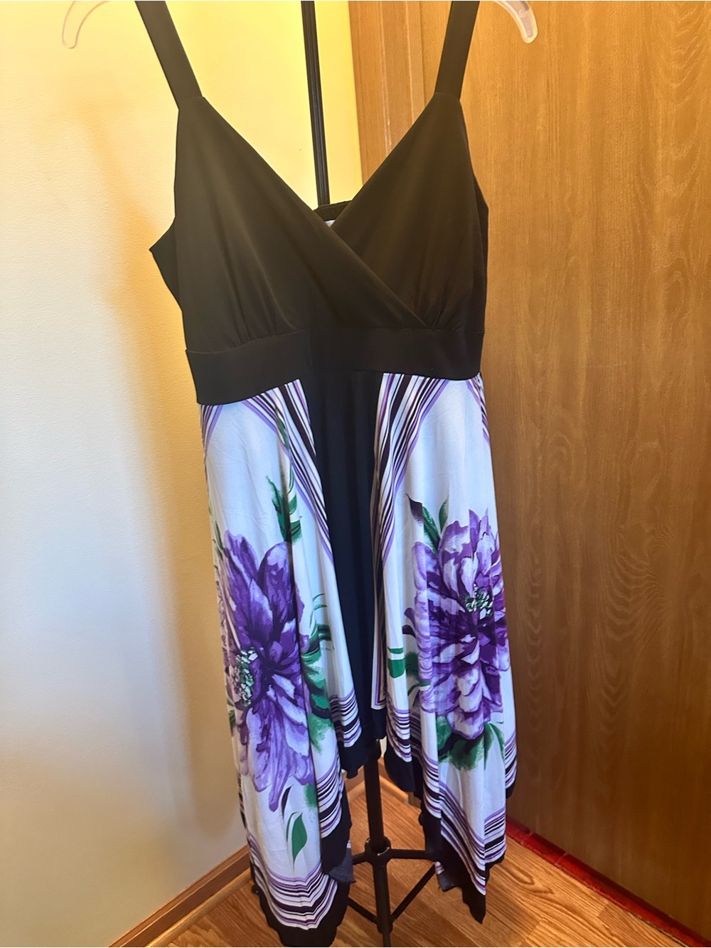 Avenue Black Bodice with Purple Floral Midi Dress